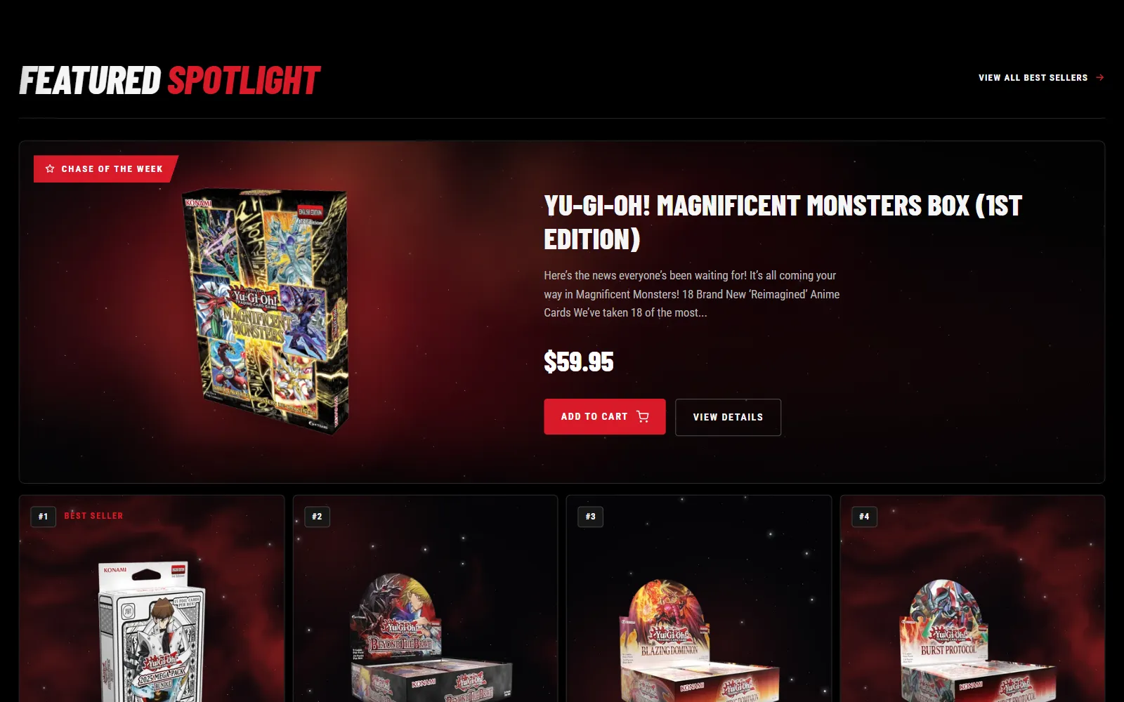 The Featured Spotlight section: a “Chase of the week” product card above a numbered row of best sellers